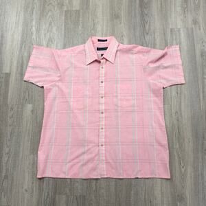 Vintage Van Heusen Short Sleeve Button Shirt Men's XL Pink Plaid Preppy Boxy 90s